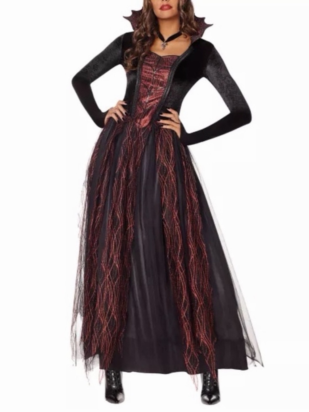 Evil Queen of the Underworld Witchy Gothic Halloween costume dress with choker